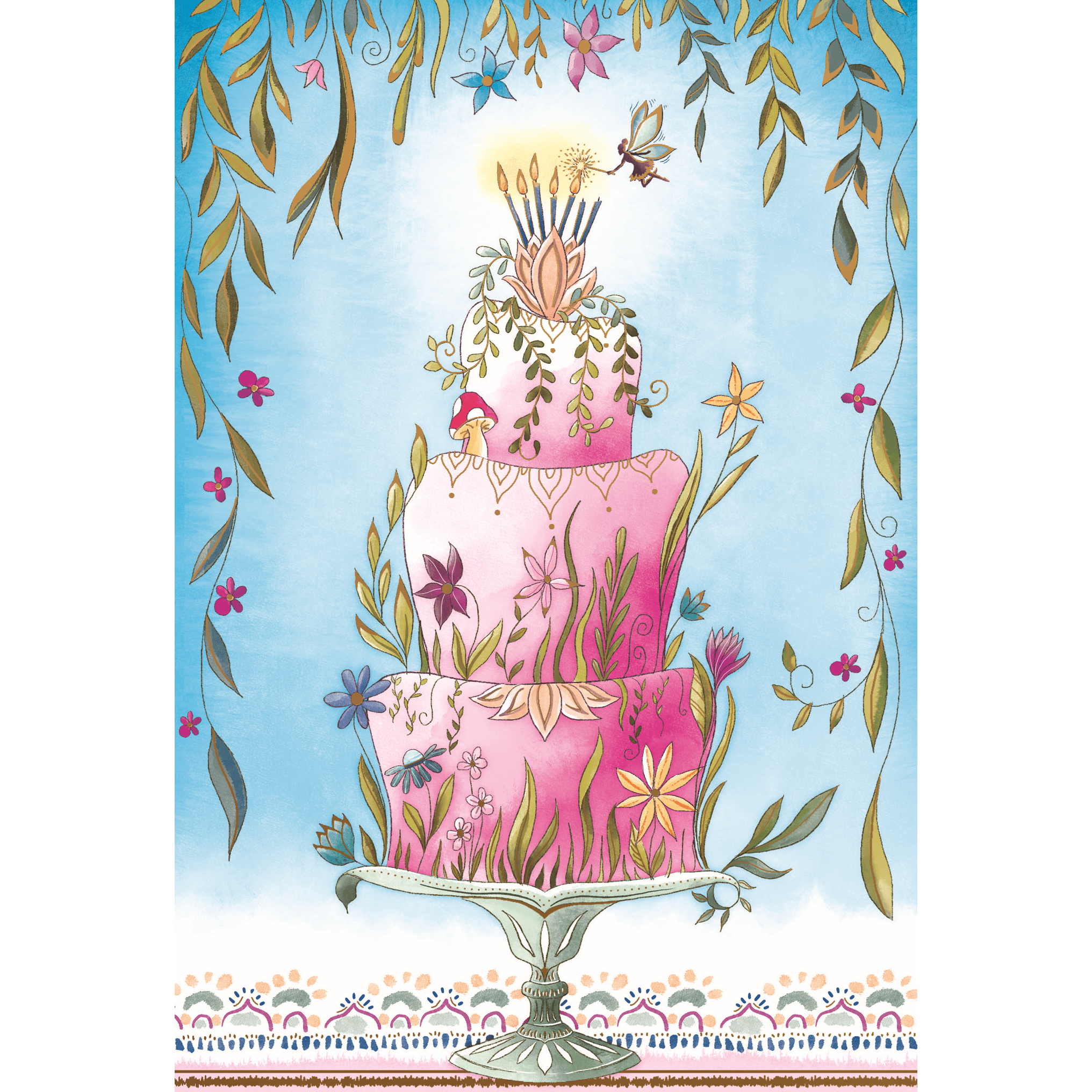 Pictura fairy cake birthday card featuring a colorful fairy cake illustration, perfect for celebrating birthdays.